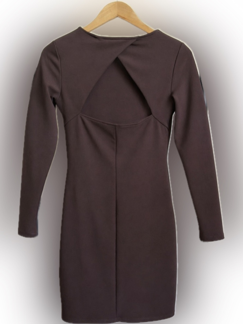 H&M Chocolate Brown Bodycon Dress Small Open Back Cutout Long Sleeve Size S